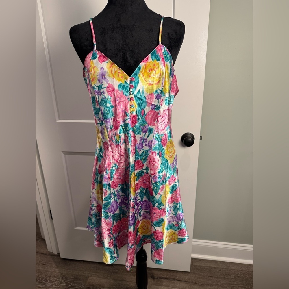 Vintage Pink Floral Babydoll Lingerie Y2K slip Dress 90s sleepwear nightie